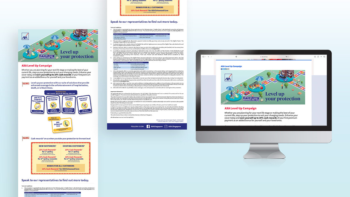 AXA Singapore Marketing Campaign Design (AXA Level Up Campaign) -eDM and Landing page design