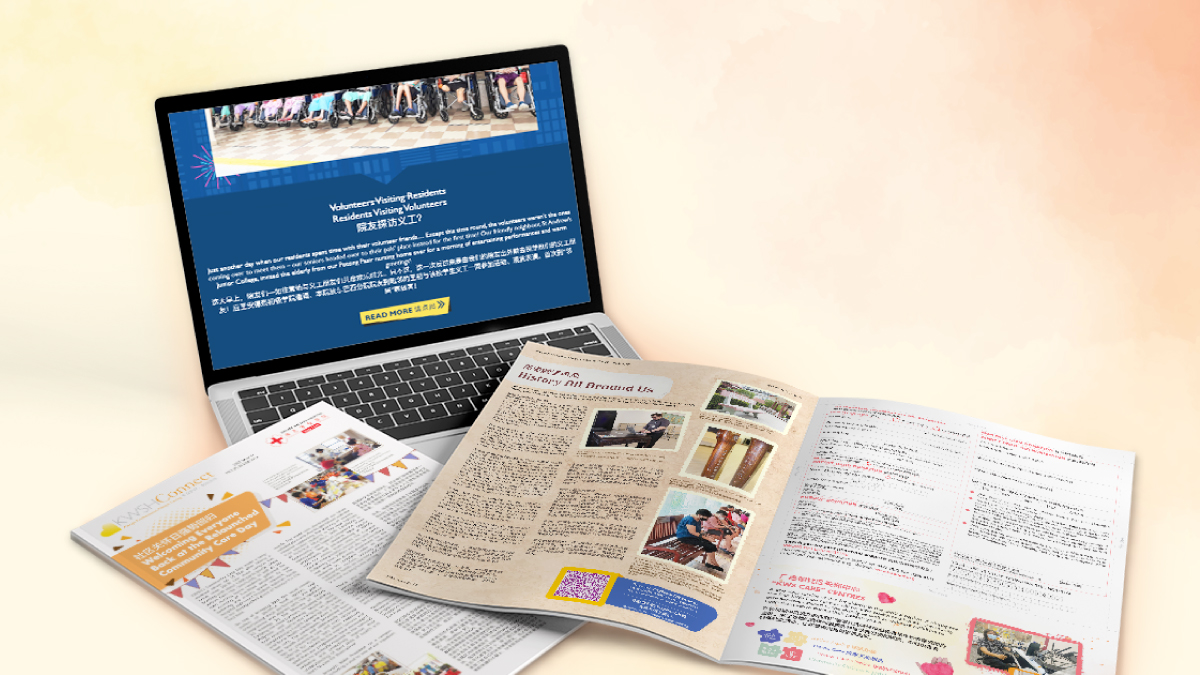 An email campaign displayed on a laptop screen alongside printed newsletter, showing a coordinated multi-channel marketing approach that integrates digital email content with traditional brochures.