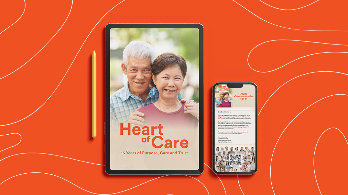 Commemorative book cover design featuring a warm and inviting layout with a focus on storytelling, highlighted by a smiling elderly couple on a vibrant orange backdrop.