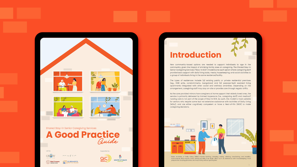 Warm colour palette and illustration style in AIC Singapore good practice guide book design
