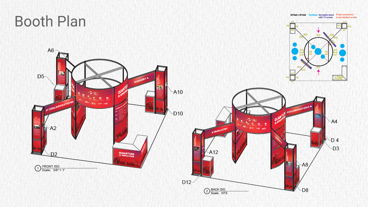 Sketch of NQO quantum booth display at APS Global Physics Summit 2026.