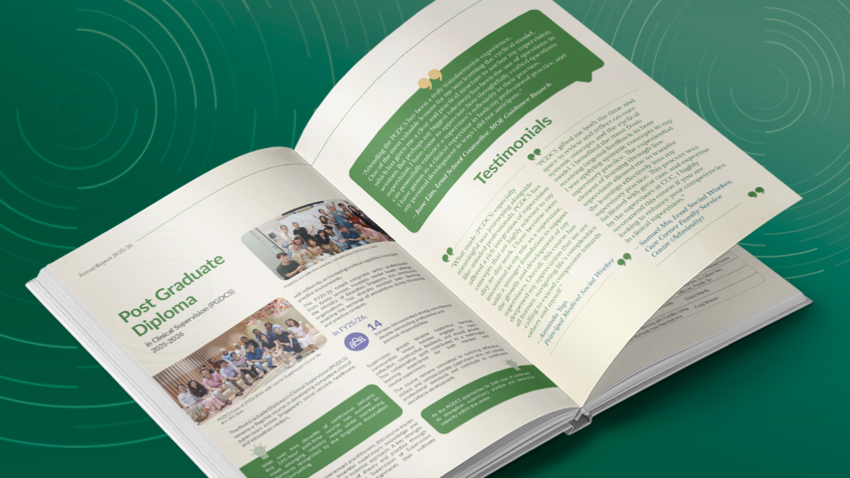 Consultation Testimonials page in the Counselling and Care Centre annual report with a green speech bubble quote